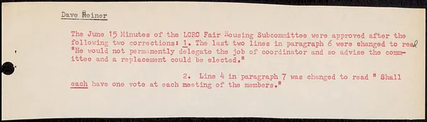 LCRC June 1964 Fair Housing Subcommittee Minutes with corrections