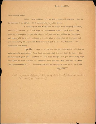 Bartolomeo Vanzetti typed letter (copy) to Mary Donovan, [Dedham], 14 April 1927