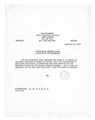 War Department Press Release