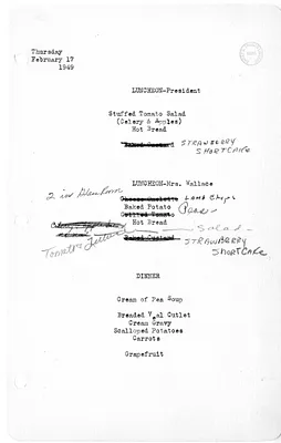 White House Luncheon and Dinner Menu