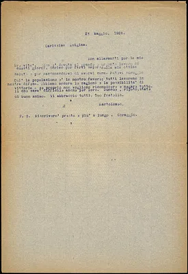 Bartolomeo Vanzetti typed note (copy) to Luigia Vanzetti, [Charlestown], 23 May 1925