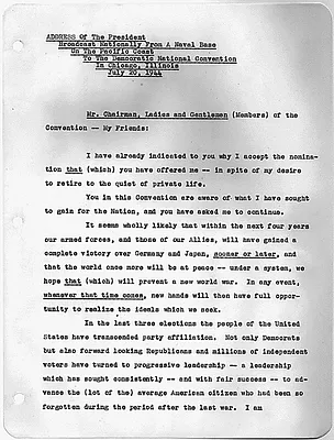 Franklin D. Roosevelt address to the Democratic National Convention in Chicago, Illinois