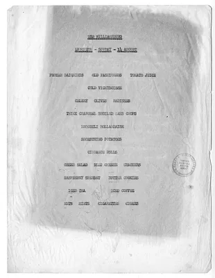 USS Williamsburg Menu