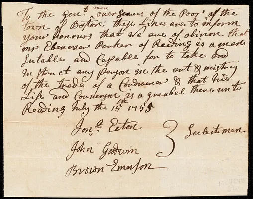 William Thomas indentured to apprentice with Ebenezer Parker of Reading, 3 September 1755