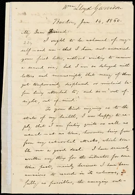 Letter from William Lloyd Garrison, Boston, [Mass.], to Samuel Joseph May, Jan. 14, 1860