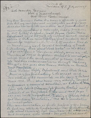 J. Ernest Hammond autograph letter signed to [Alvan T. Fuller], Providence, R. I., July 25, 1927