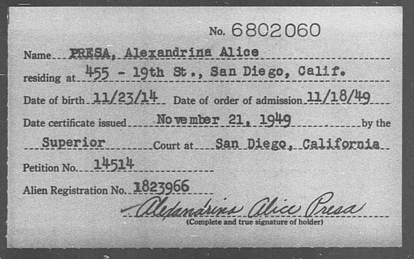 Presa, Alexandrina Alice - 1949
