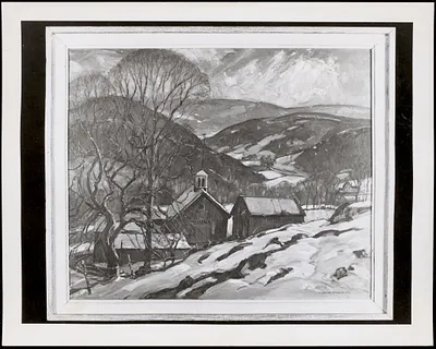 The Merton Batchelder barn by W. Lester Stevens, Conway, Massachusetts, oil on canvas