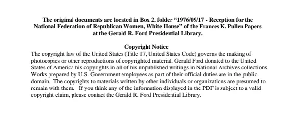 1976/09/17 - Reception for the National Federation of Republican Women, White House