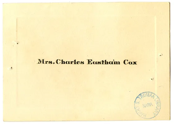 Wedding Gift Card from Mrs. Charles Eastham Cox