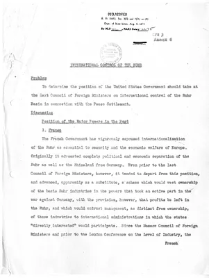 Report, Annex 6 to Council of Foreign Ministers Report 3, International Control of the Ruhr