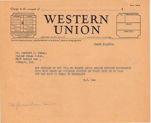 Telegram to Dr. Herbert M. McCoy [Dr. Herbert N. McCoy], March 12, 1928