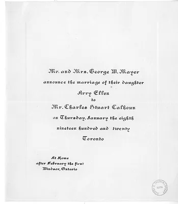 Wedding Announcement for Arry Mayer and Charles Calhoun