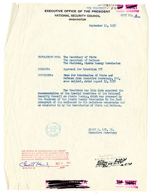 Memorandum from James Lay to Secretary of State Dean Acheson, Secretary of Defense General George C. Marshall, and the Chairman of the Atomic Energy Commission
