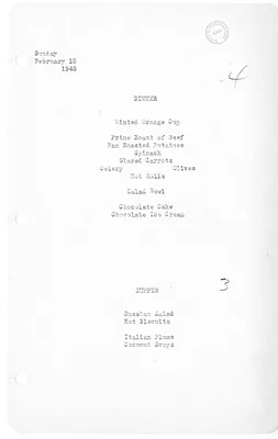 White House Dinner and Supper Menu