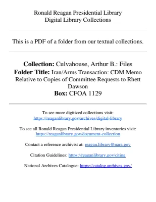 Iran/Arms Transaction: CDM Memo Relative to Copies of Committee Requests to Rhett Dawson