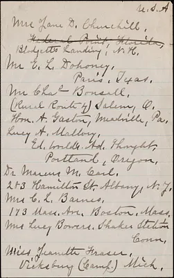 [Zula Maud Woodhull] autograph note, [approximately 1893-1901?]