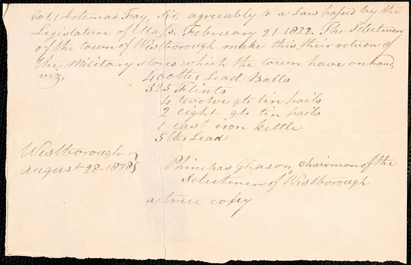 Return of Military Stock to the State, 1822