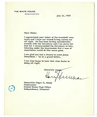 Letter from Harry S. Truman to Edgar Hinde