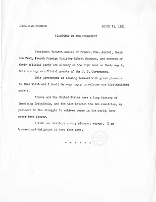 Press Release, Statement by President Harry S. Truman