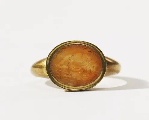 Intaglio with Neptune Driving Two Hippocamps Set in a Ring