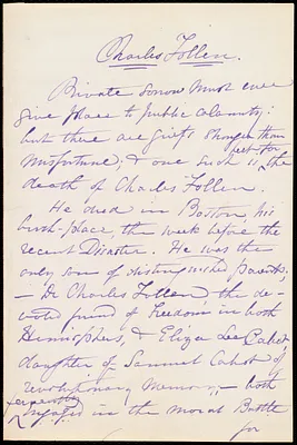 Rough draft of eulogy for Charles Follen by Maria Weston Chapman, [1872?]