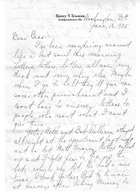 Letter from Harry S. Truman to Bess W. Truman