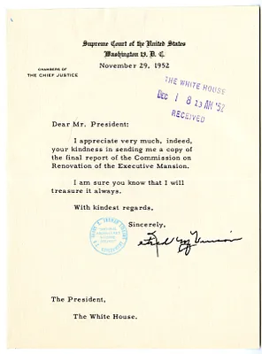 Letter from Chief Justice Fred Vinson to President Harry S. Truman