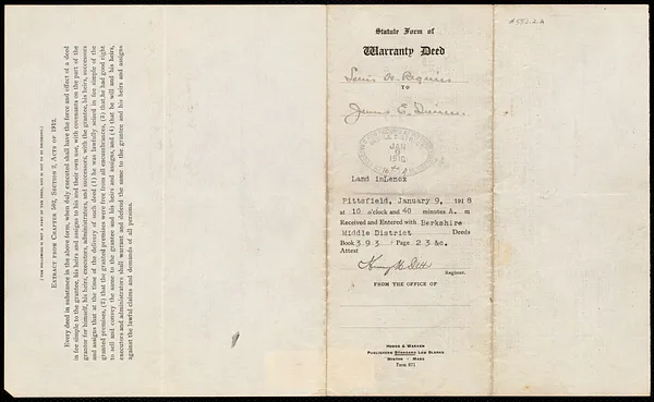 Deed from Louis H Regnier to James E. Quinn