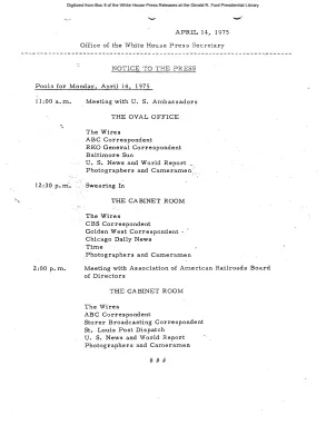 Pools for Monday, April 14, 1975 [Pool Assignments]