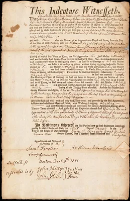 James Tucker indentured to apprentice with William Warland of Boston, 9 December 1761