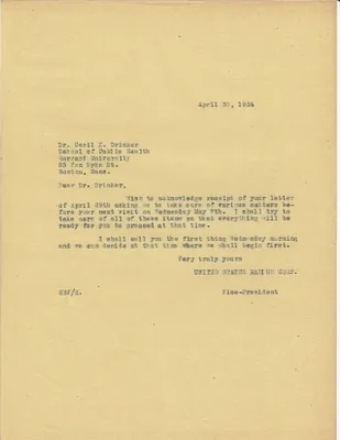 Letters Sent to Dr. Cecil K. Drinker, April 30, 1924