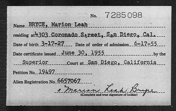 Bryce, Marion Leah - 1955