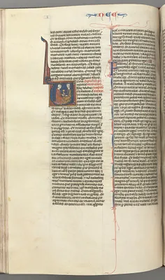Fol. 178v, Nehemiah, historiated initial V, Nehemiah presenting the golden cup to Artaxerxes
