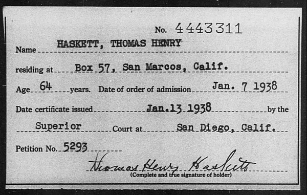 Haskett, Thomas Henry - 1938