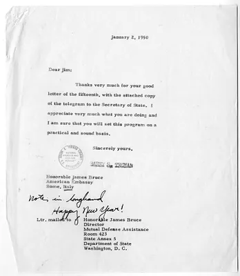 Correspondence Between President Harry S. Truman and James Bruce, with Attachment