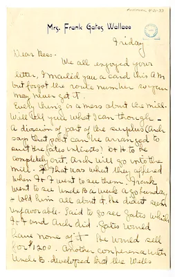 Letter from Natalie Wallace to Bess W. Truman