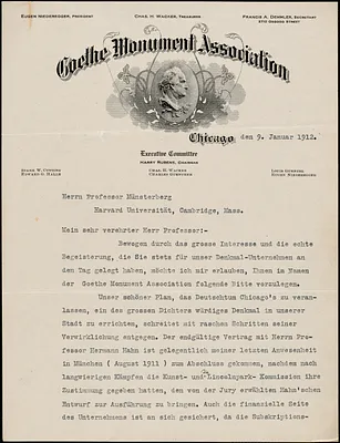 Rubens, Harry, 1850-1920 typed letter signed to Hugo Münsterberg, Chicago, 09 January 1912