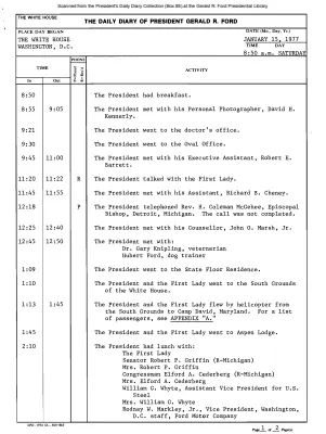 President Gerald R. Ford's Daily Diary, January 15, 1977