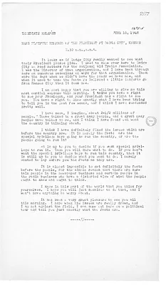 White House Press Release, Rear Platform Remarks of President Harry S. Truman at Dodge City, Kansas