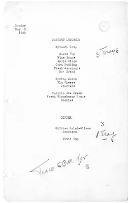 White House Luncheon and Dinner Menu