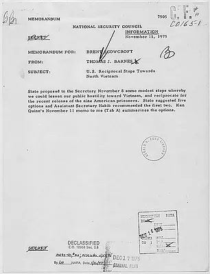 Memorandum from National Security Council staff member Thomas J. Barnes to Deputy National Security Adviser Brent Scowcroft concerning U.S. reciprocal steps towards North Vietnam
