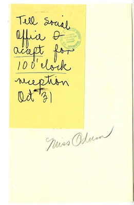 Invitation Reply from Miss Reathel Odum to the White House Social Office