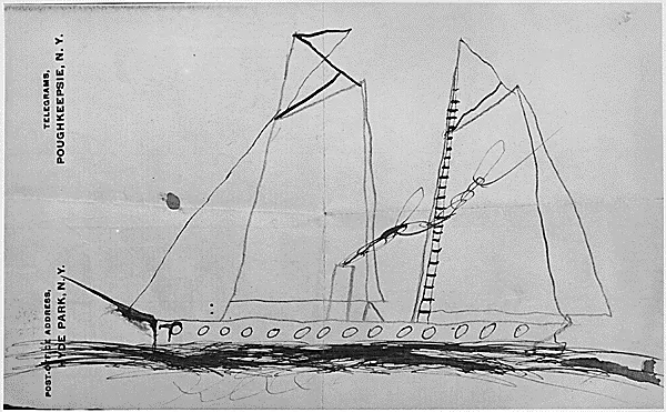 Childhood Drawing of a Sailing Ship by Franklin D. Roosevelt