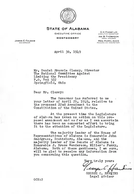 Letter from George Hawkins to Daniel F. Clancy