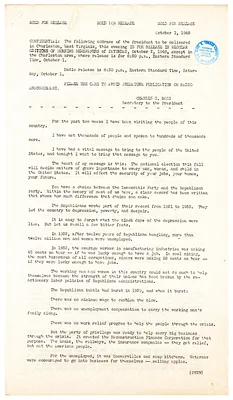 Press Release, Speech of President Harry S. Truman, Charleston, West Virginia