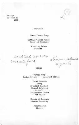 White House Luncheon and Dinner Menu