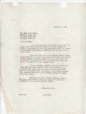 Letters Sent to Dr. Herbert N. McCoy, August 30, 1933