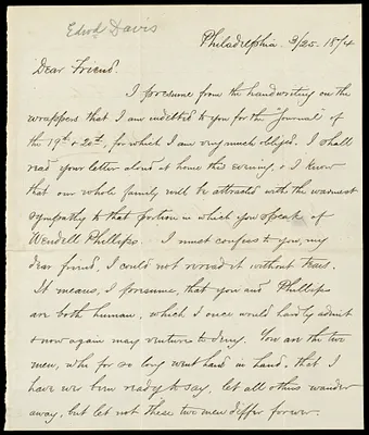 Letter from Edward Morris Davis, Philadelphia, [Pa.], to William Lloyd Garrison, 3/25 - 18/4 [March 25 - 18 April 1874]