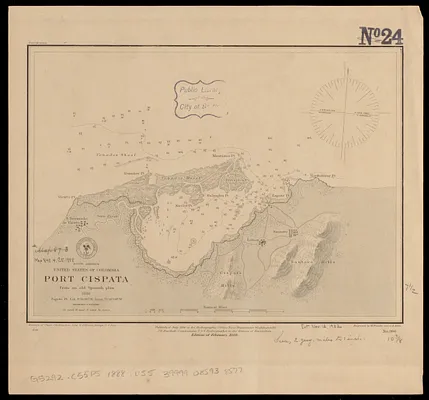 South America, United States of Colombia, Port Cispata, from an old Spanish plan, 1886